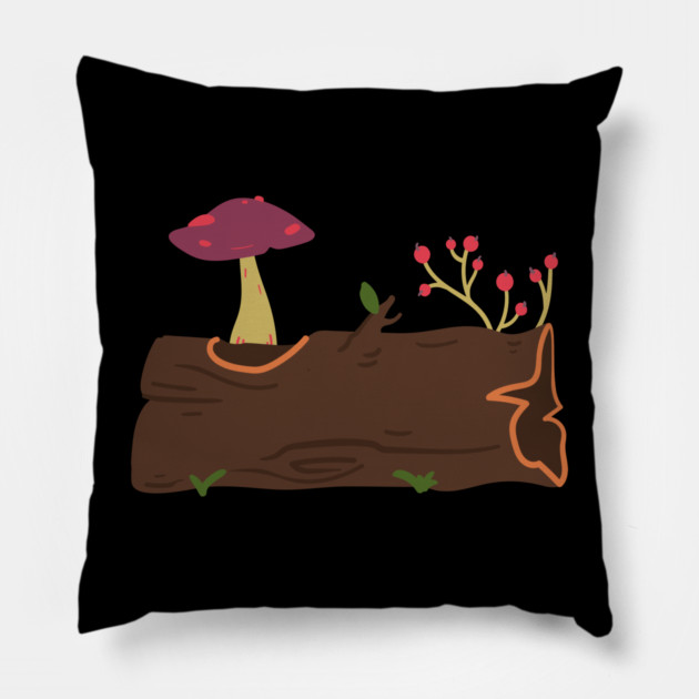 Mushrooms Grow On Wood Trunks Pillow by yangho