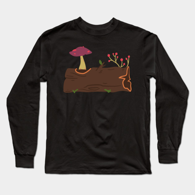 Mushrooms Grow On Wood Trunks Long Sleeve T-Shirt by yangho