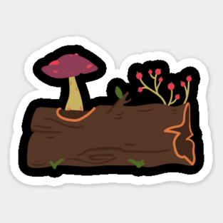 Mushrooms Grow On Wood Trunks Sticker
