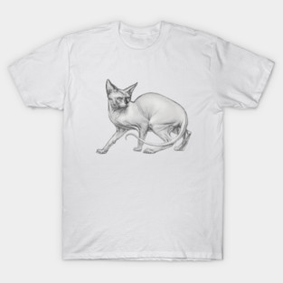 Realistic Sphinx Cat Graphite Drawing - Black and White Art T-Shirt