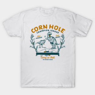 Cornhole Champion League: Funny T-Rex & Beer Art T-Shirt