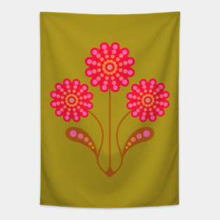 ANEMONE Retro Vintage Mid-Century Modern Floral Botanical in Fuchsia Hot Pink Brown Avocado Green - UnBlink Studio by Jackie Tahara Tapestry