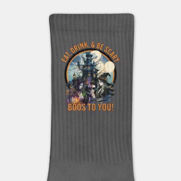 Eat, Drink, & Be Scary  Boos to You Witches Drinking Wine Halloween by Joaddo