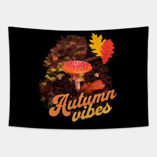 Autumn Vibes, red mushroom Tapestry