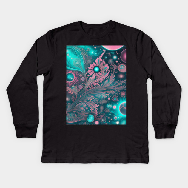 Other Worldly Designs- nebulas, stars, galaxies, planets with feathers Kids Long Sleeve T-Shirt by BirdsnStuff