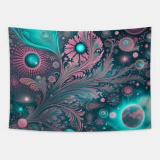 Other Worldly Designs- nebulas, stars, galaxies, planets with feathers Tapestry