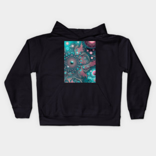 Other Worldly Designs- nebulas, stars, galaxies, planets with feathers Kids Hoodie