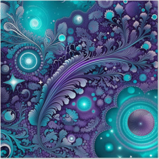 Other Worldly Designs- nebulas, stars, galaxies, planets with feathers Posters and Art