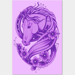 Lucky Horse Shoe and Flowers Posters and Art
