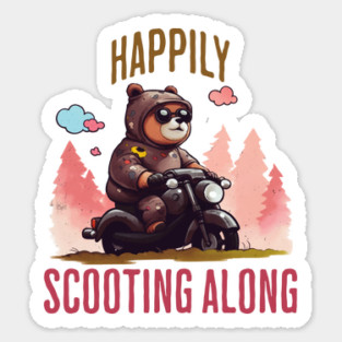 Happily Scooting Along cute bear on a scooter design Sticker