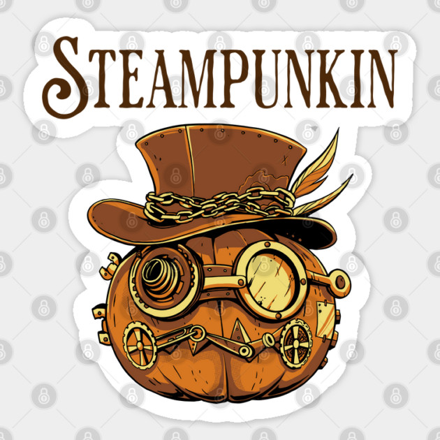 Funny Steampunkin (Steampunk and Pumpkin) design Sticker by Luxinda