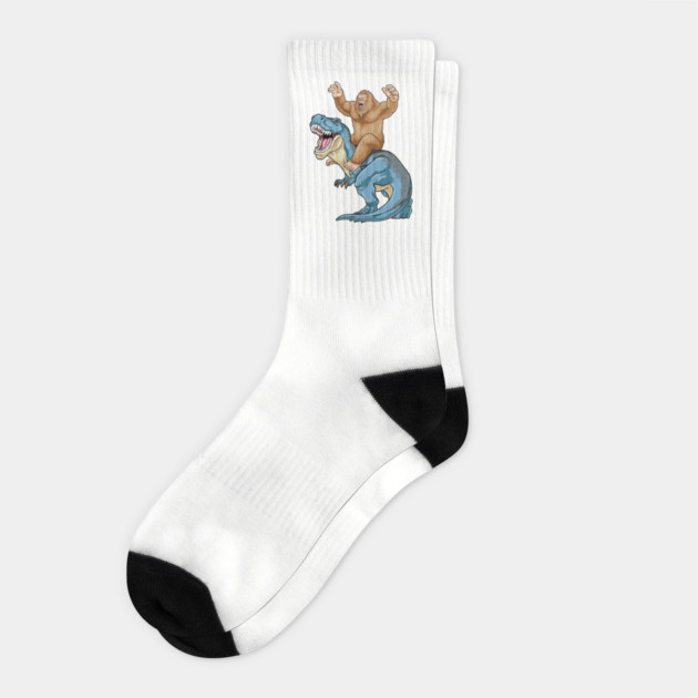 Bigfoot Riding Dinosaur Socks by GoshWow®