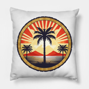 graphic background, Sunset on the banks of the river in the midst of palm trees Pillow