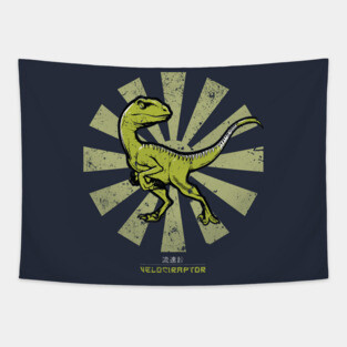 Velociraptor Retro Japanese Tapestry