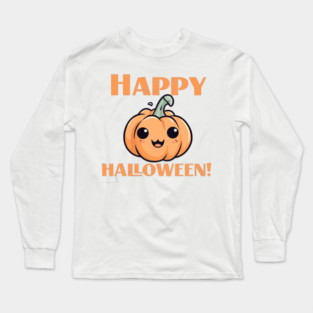 Happy Halloween Smiling Orange Pumpkin Long Sleeve T-Shirt