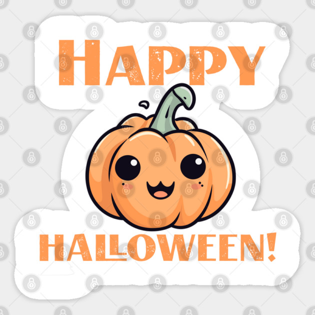 Happy Halloween Smiling Orange Pumpkin Sticker by WarFX Designs