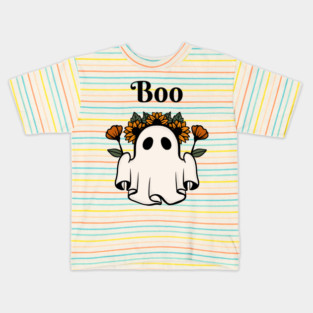 Cute ghost with flowers for Halloween Kids T-Shirt