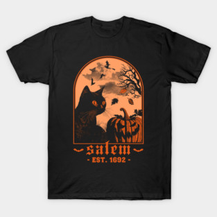 Salem 1692 - Black Cat Pumpkin - Retro Vintage Halloween T-Shirt