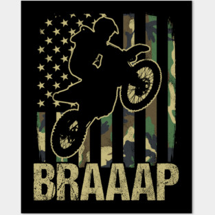 Braaap Camouflage American Flag Motocross Dirt Bike Gift Posters and Art