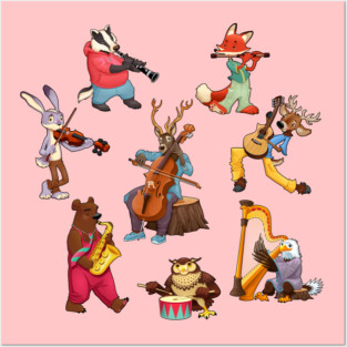 Musician cartoon animals Posters and Art