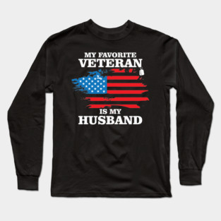 My Favorite Veteran Is My Husband, Us Veterans Day Gift, Us Marine Veteran Long Sleeve T-Shirt
