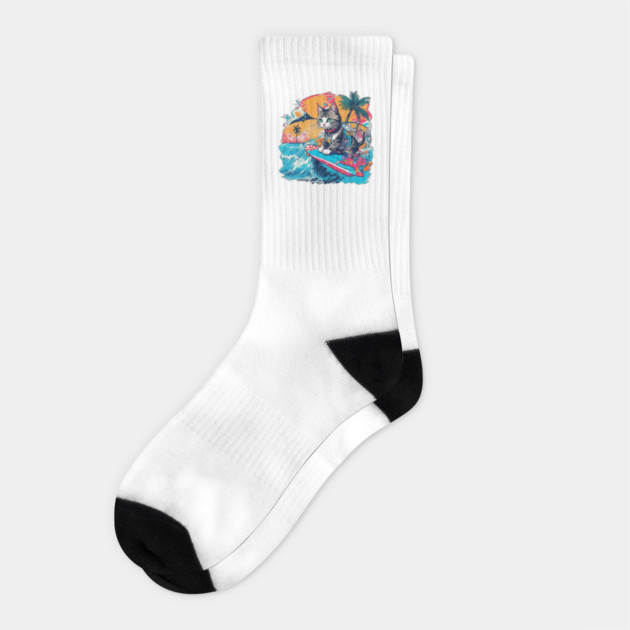 Cat Hawaiian Socks by Pixel Threads 