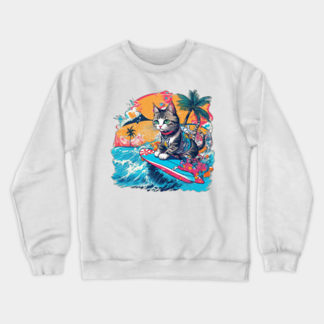 Cat Hawaiian Crewneck Sweatshirt by Pixel Threads 
