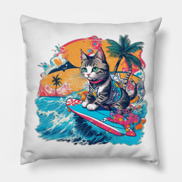 Cat Hawaiian Pillow by Pixel Threads 