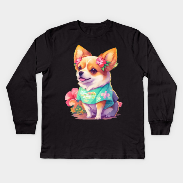 Dog Hawaiian Kids Long Sleeve T-Shirt by Pixel Threads 