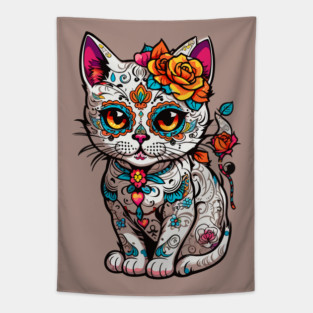 Sugar Skull Kitten Tapestry