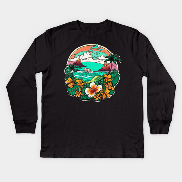 Hawaii style Kids Long Sleeve T-Shirt by Pixel Threads 