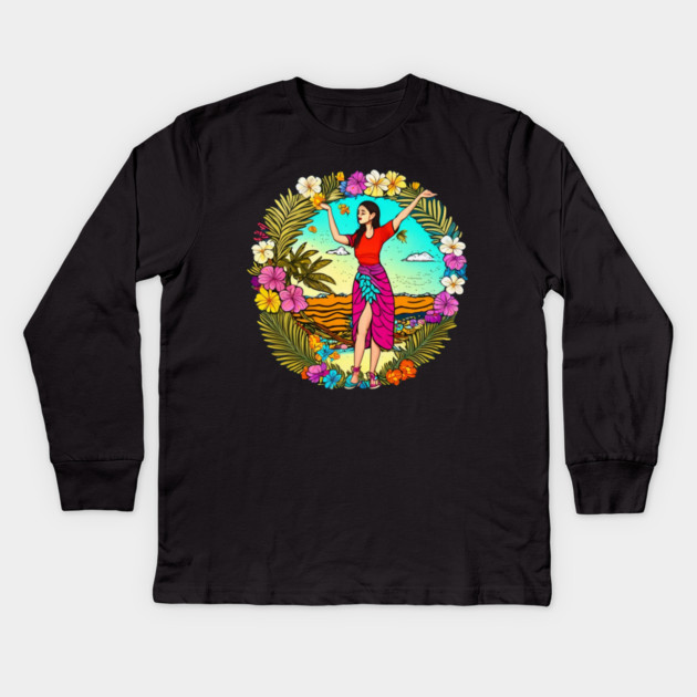 Hula shirt Kids Long Sleeve T-Shirt by Pixel Threads 