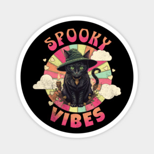 Spooky Vibes Cat Retro Halloween Magnet