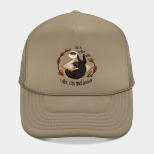 Life is better with coffee, cats and books - Black cat Hat