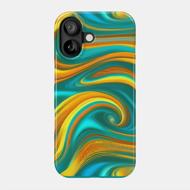 Abstract Turquoise and Gold Swirls Phone Case by BirdsnStuff