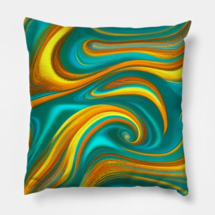 Abstract Turquoise and Gold Swirls Pillow