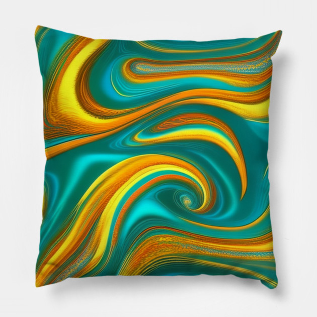 Abstract Turquoise and Gold Swirls Pillow by BirdsnStuff
