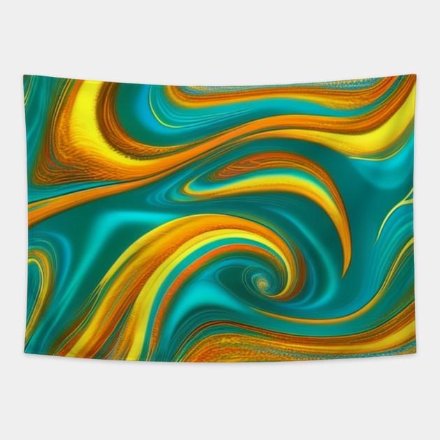 Abstract Turquoise and Gold Swirls Tapestry by BirdsnStuff