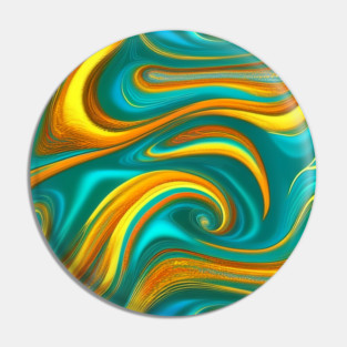 Abstract Turquoise and Gold Swirls Pin
