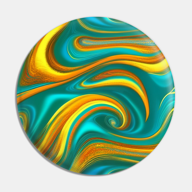 Abstract Turquoise and Gold Swirls Pin by BirdsnStuff