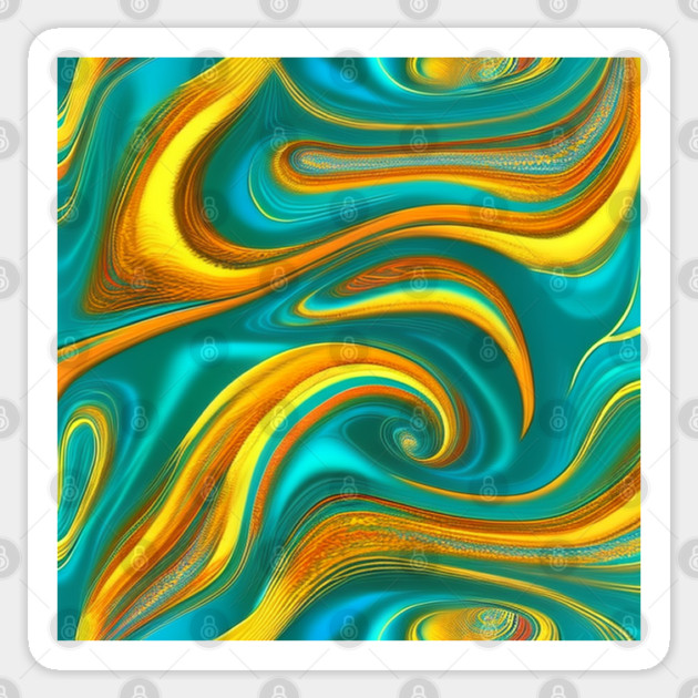 Abstract Turquoise and Gold Swirls Sticker by BirdsnStuff