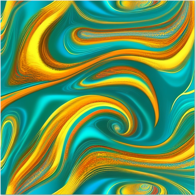 Abstract Turquoise and Gold Swirls Wall Art by BirdsnStuff