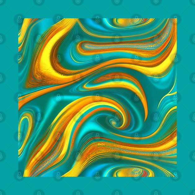 Abstract Turquoise and Gold Swirls by BirdsnStuff
