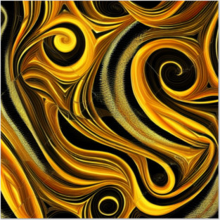 Abstract Black and Gold Swirls Posters and Art