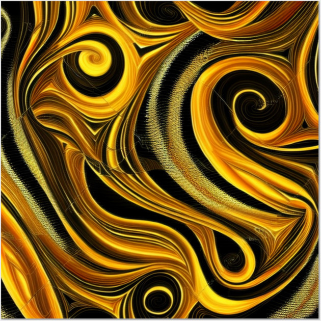 Abstract Black and Gold Swirls Wall Art by BirdsnStuff