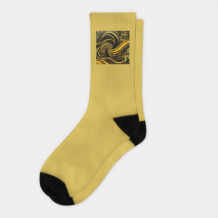 Abstract Black and Gold Swirls Socks