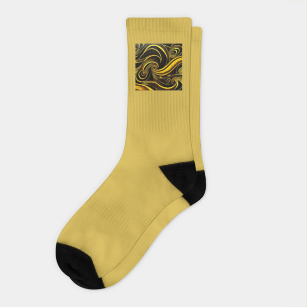 Abstract Black and Gold Swirls Socks by BirdsnStuff