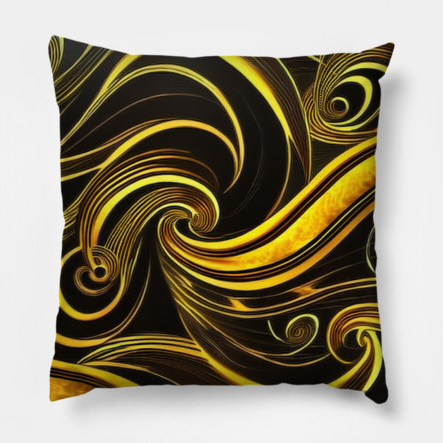 Abstract Black and Gold Swirls Pillow by BirdsnStuff