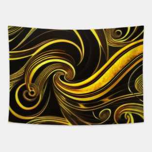 Abstract Black and Gold Swirls Tapestry