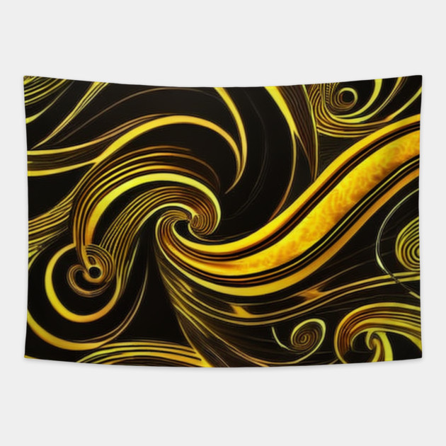 Abstract Black and Gold Swirls Tapestry by BirdsnStuff